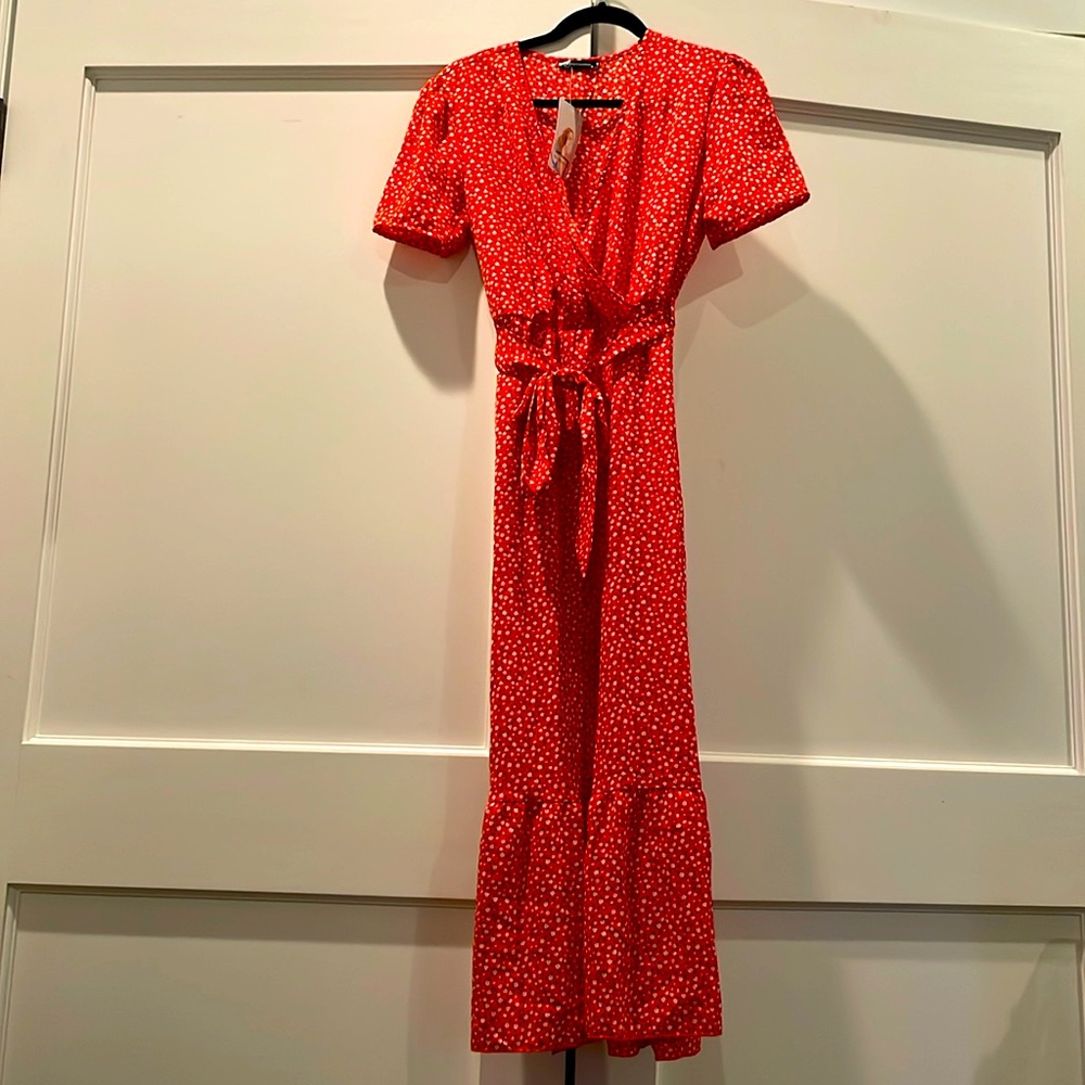 Summer wrap maxi casual dress, red floral